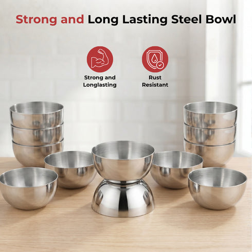 Vinod Stainless Steel Two Tone Bowl Set of 12 Pieces 250 ml Highest grade Steel Tough and Strong Build Rust Free and Dishwasher Safe