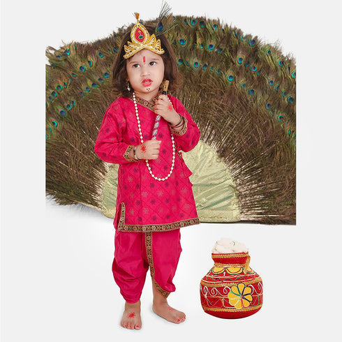 Raj Fancy Dresses Radha and Krishna Printex| Magenta Brocade Fabric Janmashtami Mythological Character Costume