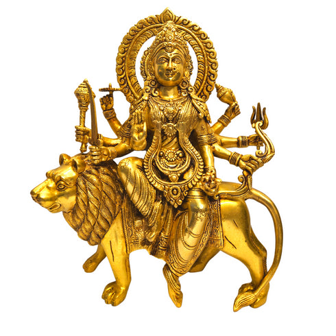 Tamas Brass Goddess Durga Maa with Lion Statue/Idol