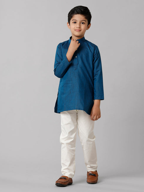 Ramraj Cotton Boys Full Sleeves Navy Kurta with Cream Pyjama Pant Combo FS8