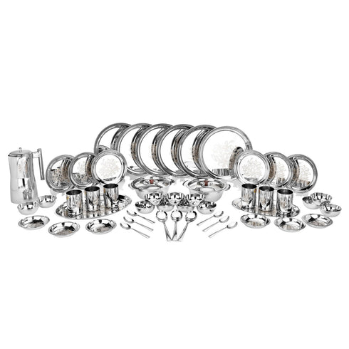 Vinod 51 Pieces Laser Stainless Steel Dinner Set Heavy Gauge steel Tough and Strong Durable shine Dishwasher safe and ISI certified
