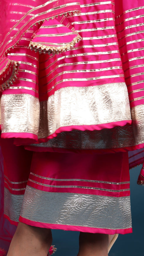 Pomcha Jaipur Amber Hot Pink Taffeta Silk Anarkali Set