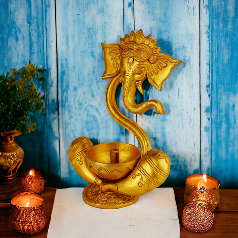 Tamas Brass Ganesh Idol Oil Diya(Golden)