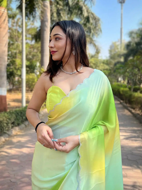 Vasthrlay Pista Satin Georgette Plain Saree