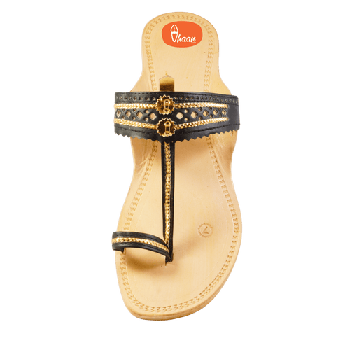 Vhaanfootwear Black & Gold Color Soft Kolhapuri Chappal for women by vhaan