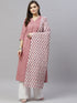 Miravan Womens Pink Cotton Floral Print Anarkali Kurta With Dupatta