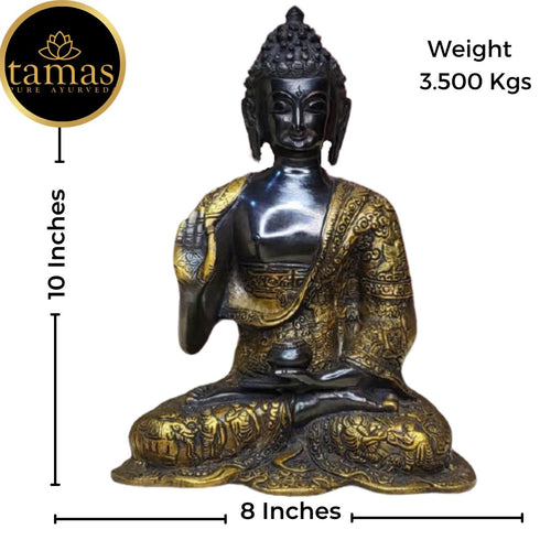Tamas Brass Handcrafted Lord Buddha Statue / Idol with Antique Finish (Golden & Black) (Pack of 1)