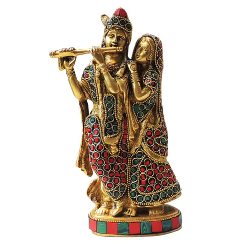 Brass Radha Krishna with stone Idol 1.66 Kg