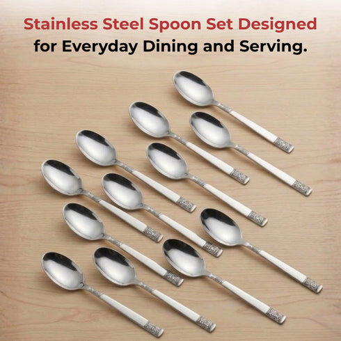 Vinod Moscow Stainless Steel Dessert Spoon Set of 12 Piece Heavy Gauge Steel Mirror Finish Rust Free Tough and Strong Dishwasher safe