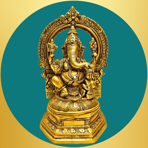 Tamas Brass Lord Ganesha with Aureole and Kirtimukha Statue/Idol
