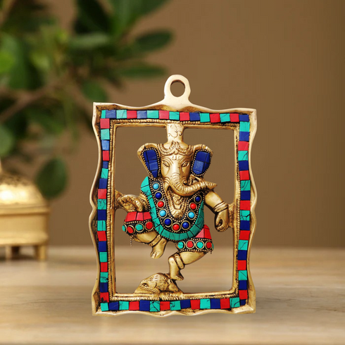 Brass Wall Hanging Ganesh Statue With Coral 0.98Kg