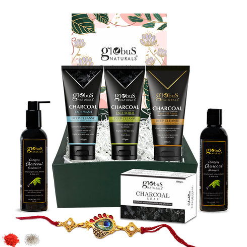 Globus Naturals Charcoal Detox Rakhi Gift Box - For Brother and Sister - Set of 6