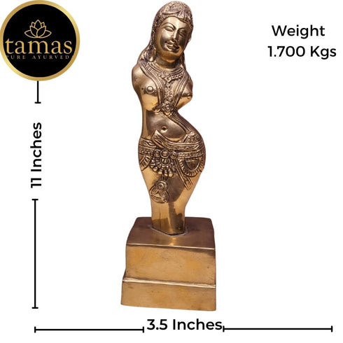 Tamas Brass Handcrafted Golden Salabhanjika Statue / Idol with Antique Finish ( Golden)