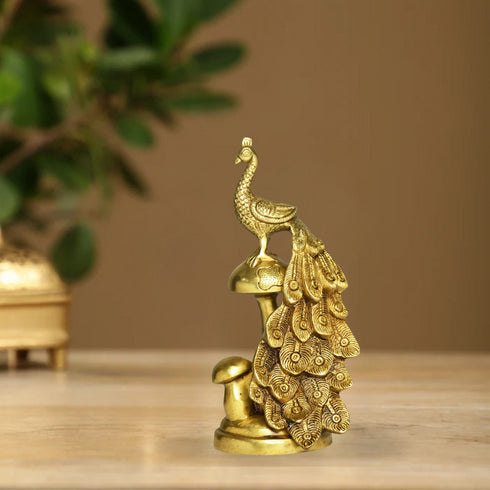 Brass Peacock On Mushroom Small Idol 1.5Kg