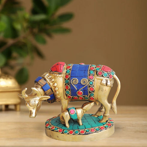 Brass Cow Stone Statue 1.1Kg