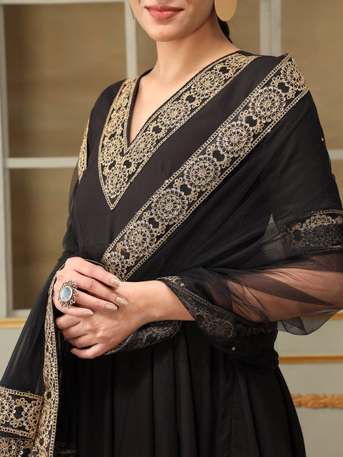 Pomcha Jaipur Saadgi Sunheri Lace Black Anarkali Set