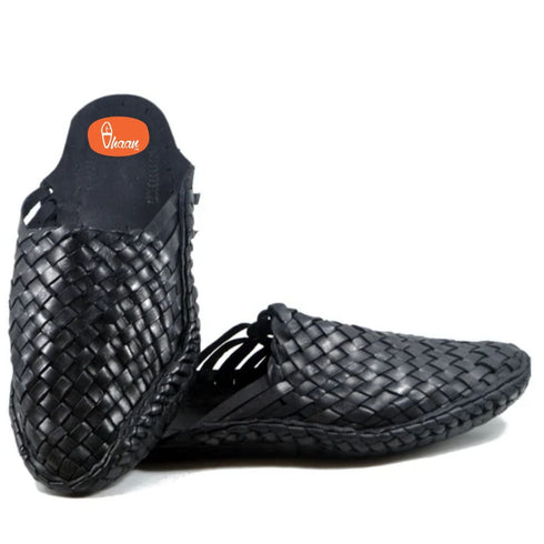 Vhaanfootwear Black Color Handstitched Half Net Slip on Kolhapuri Chappal For Men