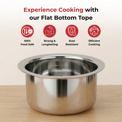 Vinod Stainless Steel Induction Friendly Flat Bottom Tope without Lid 6 Litre with Mirror Finish Strong and Durable Rust Free No 18