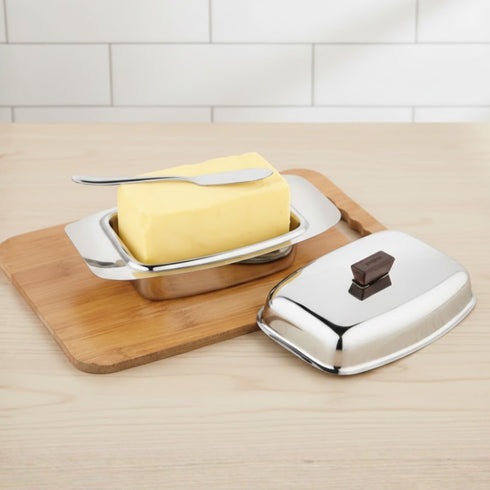 Vinod Stainless Steel Butter Dish With Butter Knife and Lid Highest Grade Steel Build Rust Free Finish And Dishwasher Safe Design