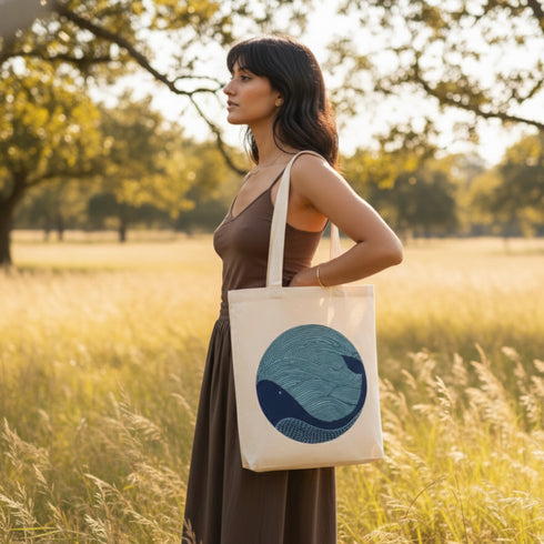 Ecoright Whale Doodle Zipper Tote Bag