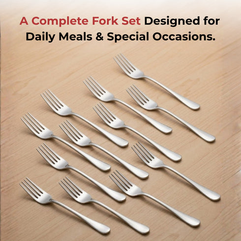 Vinod Decora Stainless Steel Dinner Fork Set of 12 Piece Heavy Gauge Steel Mirror Finish Rust Free Tough Strong and Durable