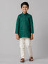 Ramraj Cotton Boys Full Sleeves Dark Green Kurta with Cream Pyjama Pant Combo FS5