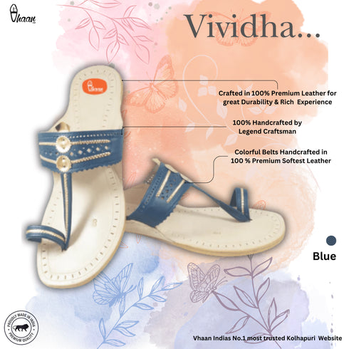 Vhaanfootwear Blue Color Pure Leather Ladies Kolhapuri by Vhaan