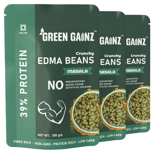 Green Gainz Edamame (Edma Beans) Masala (Pack of 3)