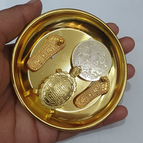 Laxmi Charan Paduka,Tortoise Laxmi Ganesh Coin on Plate
