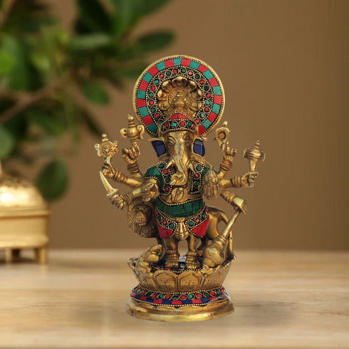 Brass Drishti Ganesh Stone Statue 2.3Kg