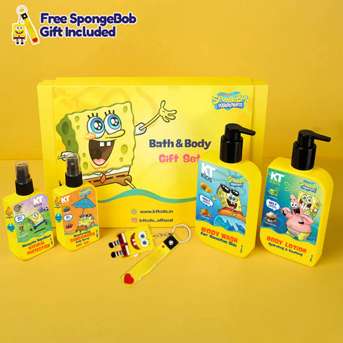 Kt Kids Gift Set Body Care For Boys & Girls 3 Years Soft Body Wash Lotion Body Sunscreen Mosquito Spray Yellow Gift Bag FREE Keychain