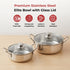 Vinod Stainless Steel Elite Bowl 2 Pcs Set with Glass Lid and Side Handles Highest Grade Stainless Steel Mirror finish Dishwasher Safe