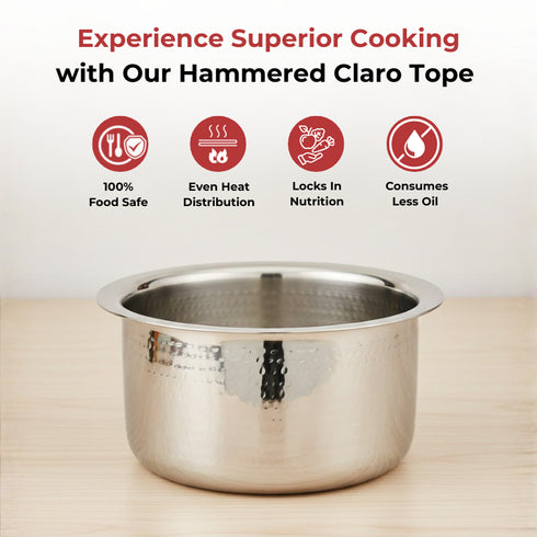 Vinod Claro Heavy Gauge Stainless Steel Hammered Tope 1.5 mm Capacity 3000 ml