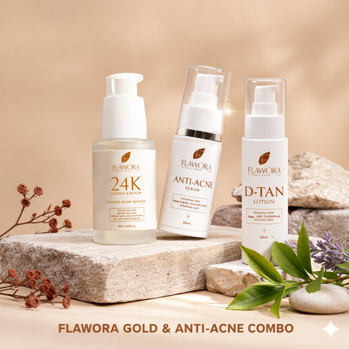 Flawora's D-TAN | Anti-Acne| 24K Gold Serum | Bridal Glow Kit
