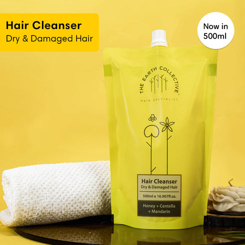 Theearthcollective in Dry & Damaged Hair Cleanser Shampoo 500ml Refill Pack Honey Centella and Mandarin