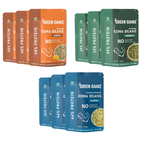 Green Gainz Edamame (Edma Beans) Assorted Flavour (Pack of 9)