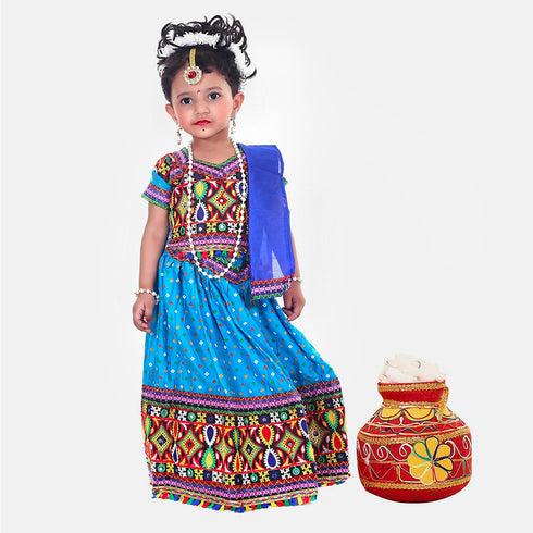 Raj Fancy Dresses Radha Ferozi Brocade Fabric Janmashtami Mythological Character Costume