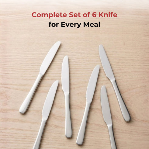 Vinod Florence Stainless Steel Dinner Knife Set of 6 Piece Heavy Gauge Steel Mirror Finish Rust Free Tough Strong and Durable