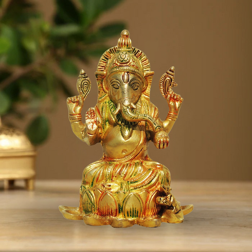 Brass Lotus With Ganesh God Idol 1.31Kg