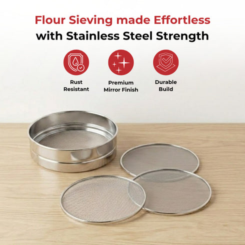 Vinod Stainless Steel 4 in 1 Chalni Set for Flour Authentic Steel Rust Free Easy to Clean and Dishwasher Safe