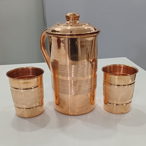 Pure Copper 1 liter Water Jug with 2 Free Copper Glasses
