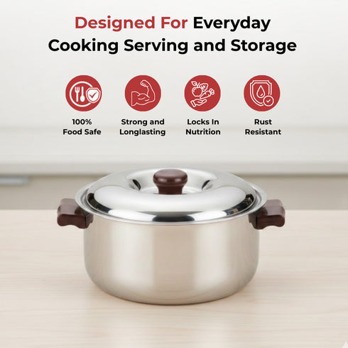 Vinod Stainless Steel Hot Casserole 2000 ml Highest Grade Steel Insulated Mirror Finish Rust Free Dishwasher Safe Easy to Carry