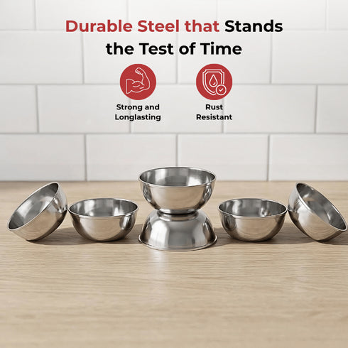 Vinod Stainless Steel Maharaja Bowl Set of 6 Pieces 150 ml Highest Grade Steel Tough and Strong Build Easy to Clean