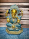 Tamas Brass Handcrafted Lord Mangalkari Ganesh Statue / Idol With Antique Finish , Golden & Blue)