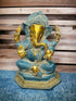 Tamas Brass Handcrafted Lord Mangalkari Ganesh Statue / Idol With Antique Finish , Golden & Blue)