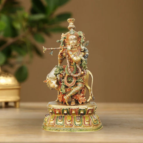 Brass Krishna With Cow Big Idol 15Kg