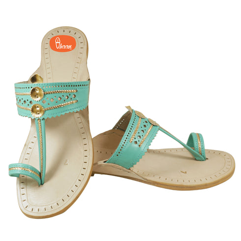 Vhaanfootwear Sky Blue Pure Leather Ladies Kolhapuri by Vhaan