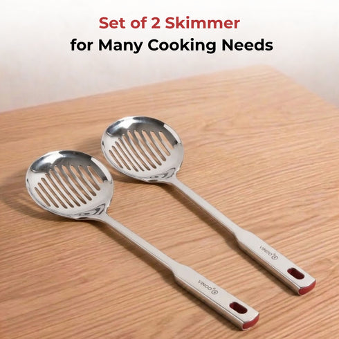 Vinod Stainless Steel Queens Skimmer Slotted Spoon Set of 2 38.5 cm Highest Grade Stainless Steel Rust Free Dishwasher Safe No 2