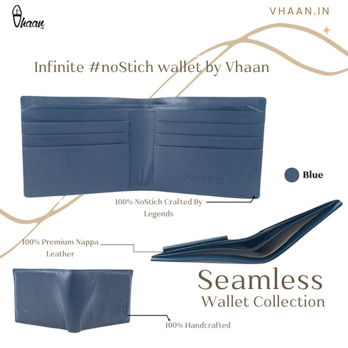Vhaanfootwear Seamless Elegance RFID Protected Stitchless NAPPA Leather Wallets Blue