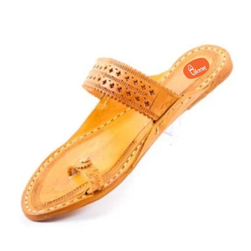 Vhaanfootwear Yellow Ladies Kolhapuri Without Wadi Handicraft Hand Punched Belt